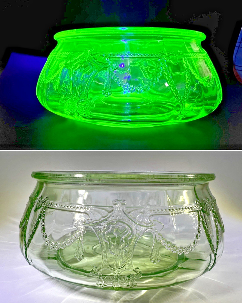 Anchor Hocking Candy Dish Cameo Pattern BASE ONLY  NO LID  1930s Vaseline