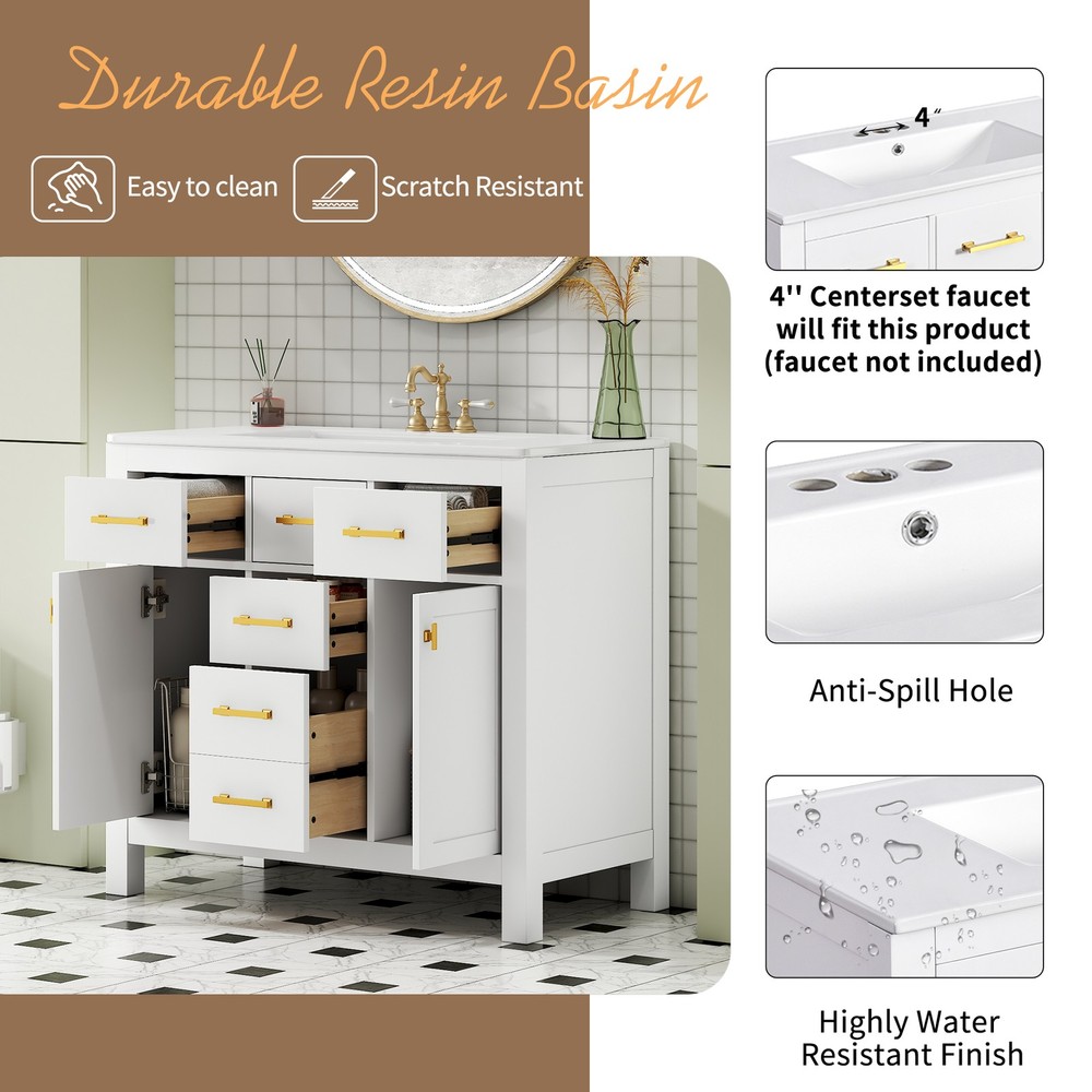 36'' Bathroom Vanity with Ceramic Sink Combo Set,Modern Freestanding Single Ba