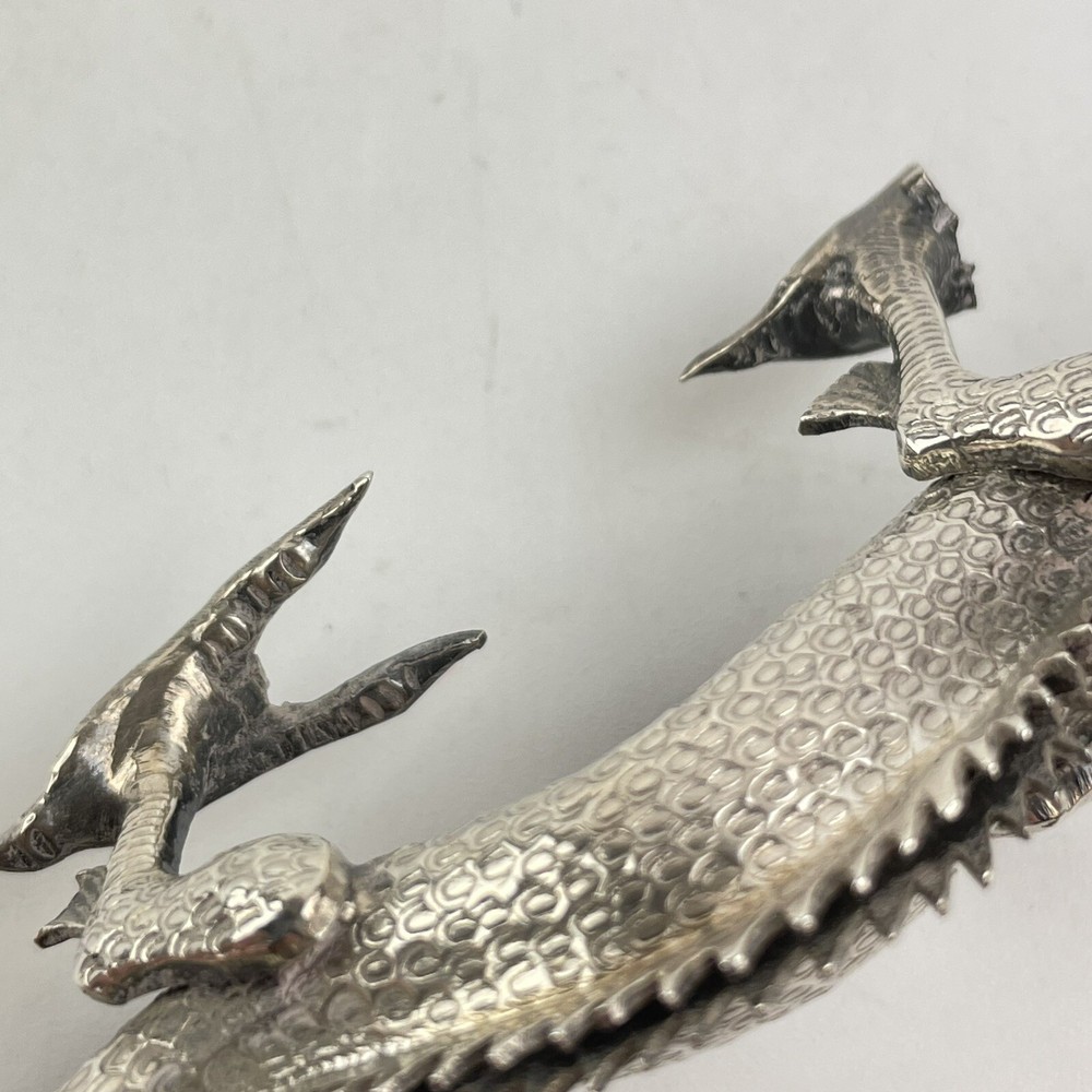 Antique Chinese Export Solid Silver Dragon Figures Miniature Possibly Wang Hing