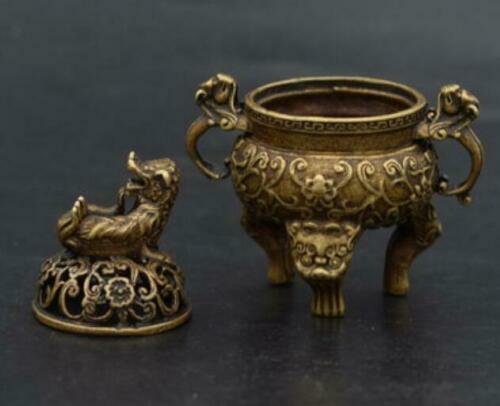 China's Old Handwork pure brass Beast head small Incense burner