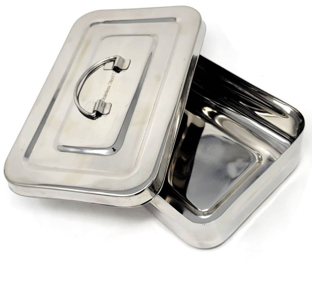 Instruments Sterilization Box 8L"x5"Wx2"H with Lid and Handle Grip, Stainless CE
