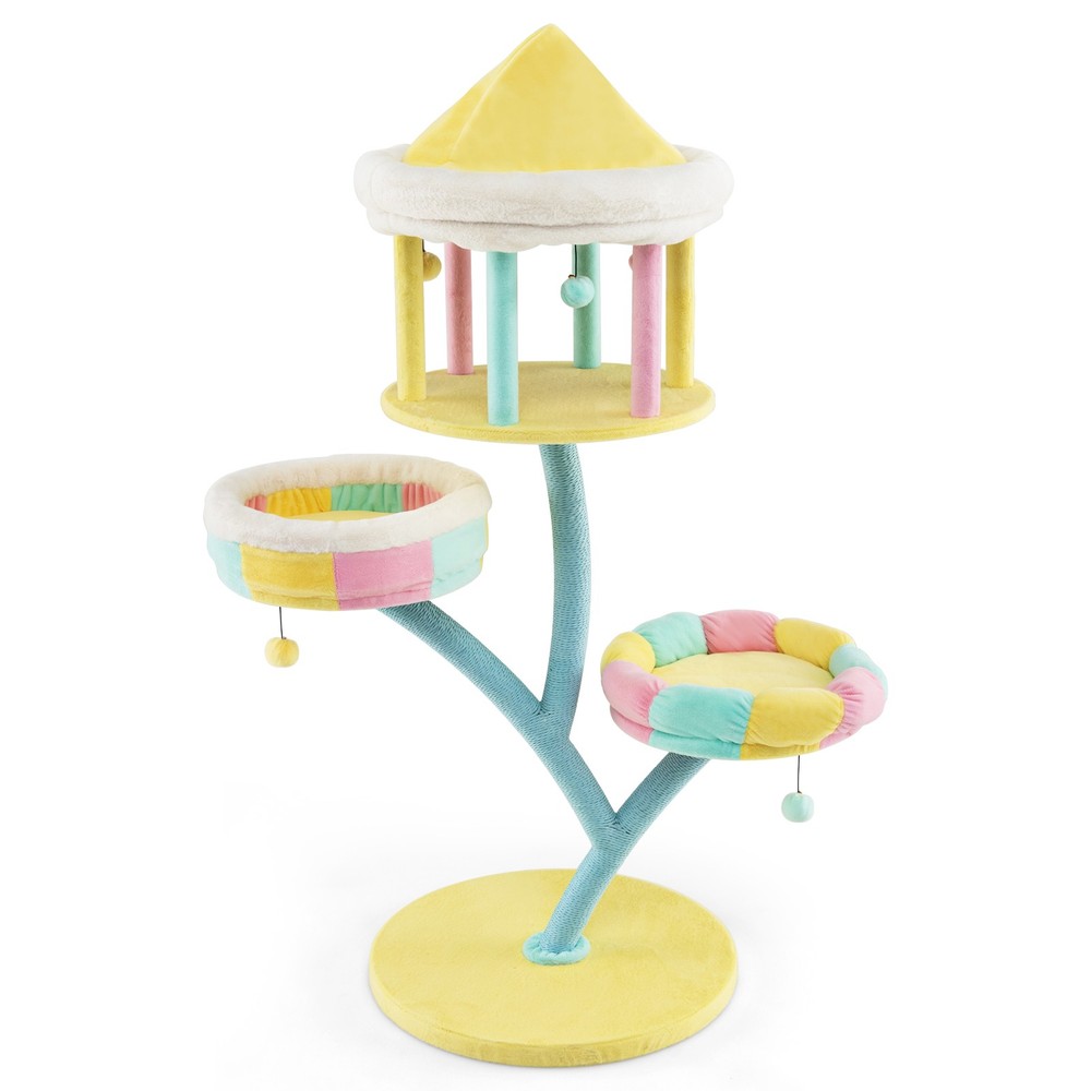 Multi-Layer Cat Tree Cat Tower w/ Open Condo 2 Removable Perches Dangling Balls