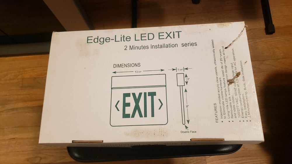 LED Edge Lit Exit Light Sign Battery Backup 3 mounts included - Red