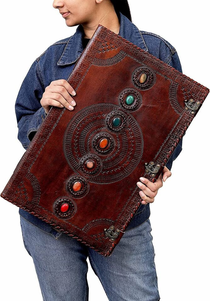 Leather Journal Seven Chakra Medieval Stone Embossed Handmade Office Notebook