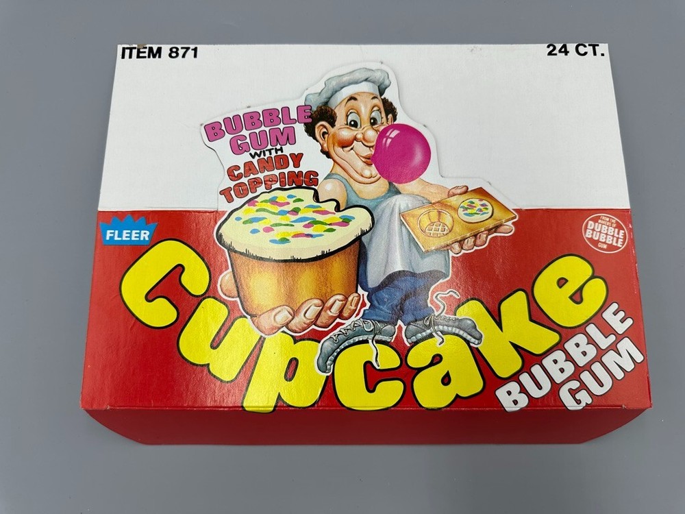 1980s Partial CUPCAKE Candy FLEER BUBBLE GUM Store Display Box Top Vintage
