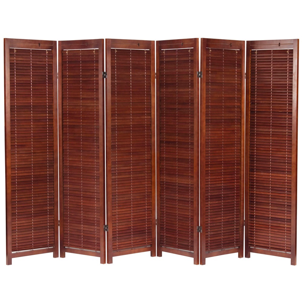 6 ft. Tall Adjustable Shutter Room Divider Walnut 6 Panel