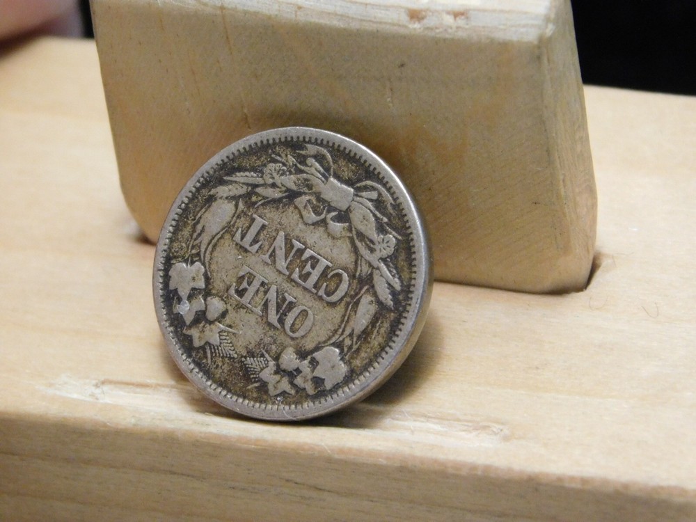 1858 Flying Eagle cent large letters 180+ degrees rotated reverse