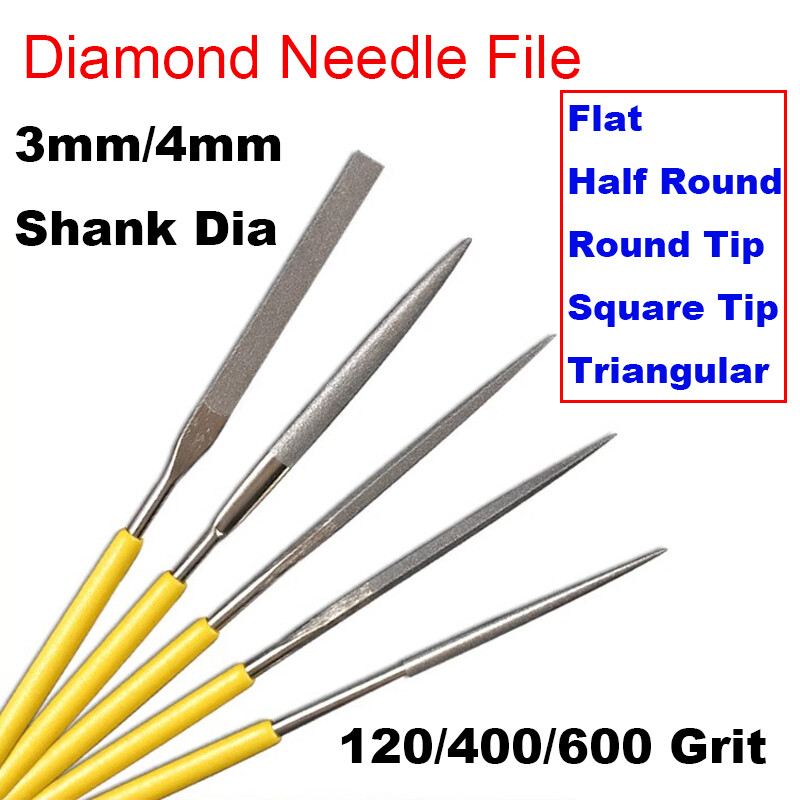 3/4mm Dia Second Cut Round/Flat/Triangular Diamond Needle File 120/400/600 Grit