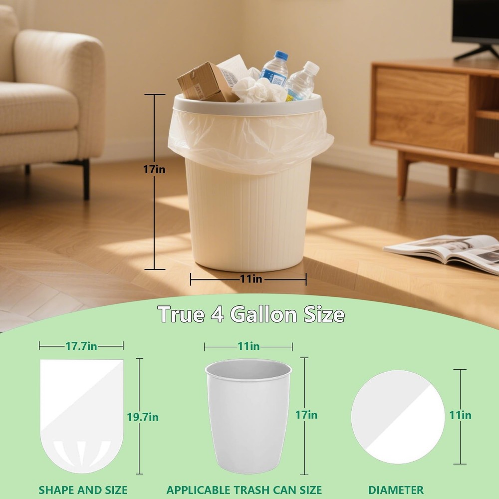 TECHSHARE Small Garbage Bags 4 Gallon - 105 Count Trash Can Liners for Bathro...