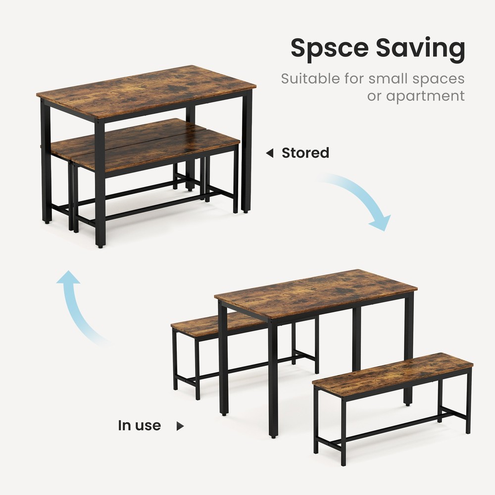 Dining Table Set, Bar Table with 2 Dining Benches, Kitchen Table Counter with