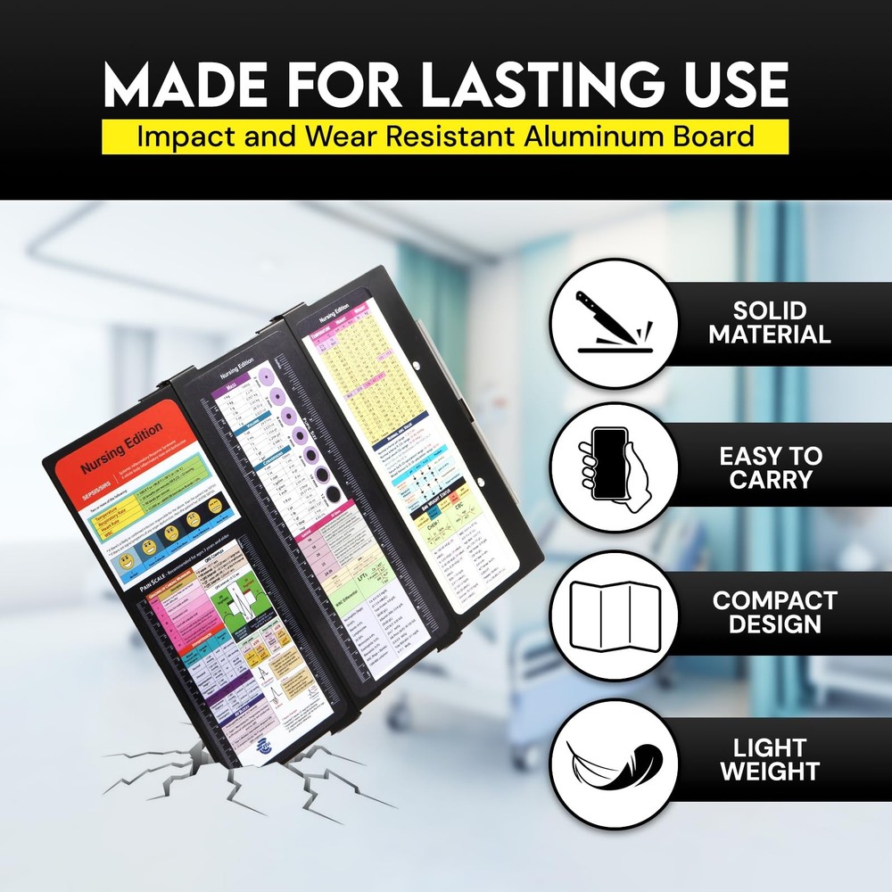 Nursing Clipboard Foldable with Medical Edition Cheat Sheets, 3 Layers Alumin...
