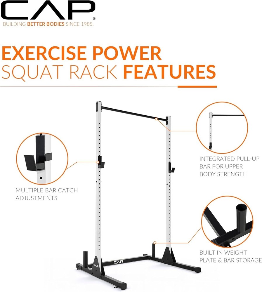 Heavy Duty White Power Rack 500lbs Capacity Pull Up Bar Olympic Plates