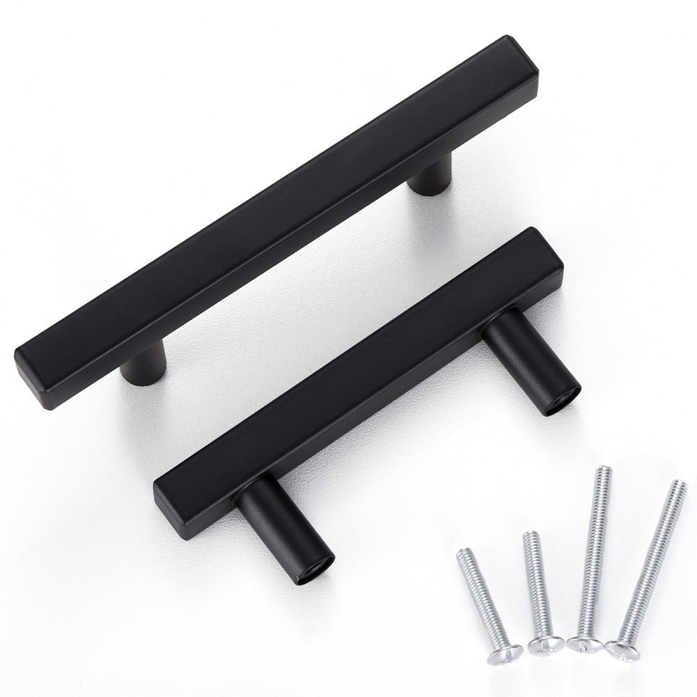 Kitchen Cabinet Handles Matte Black Square Modern Drawer Pulls Stainless Steel