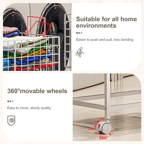 Wire Laundry Hamper Cart,80L Laundry Hamper Trolley with Medium Oblong-White