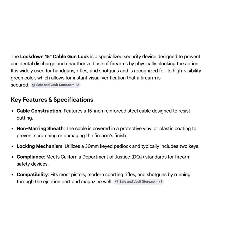 NEW LockDown 15in Safety Cable Lock