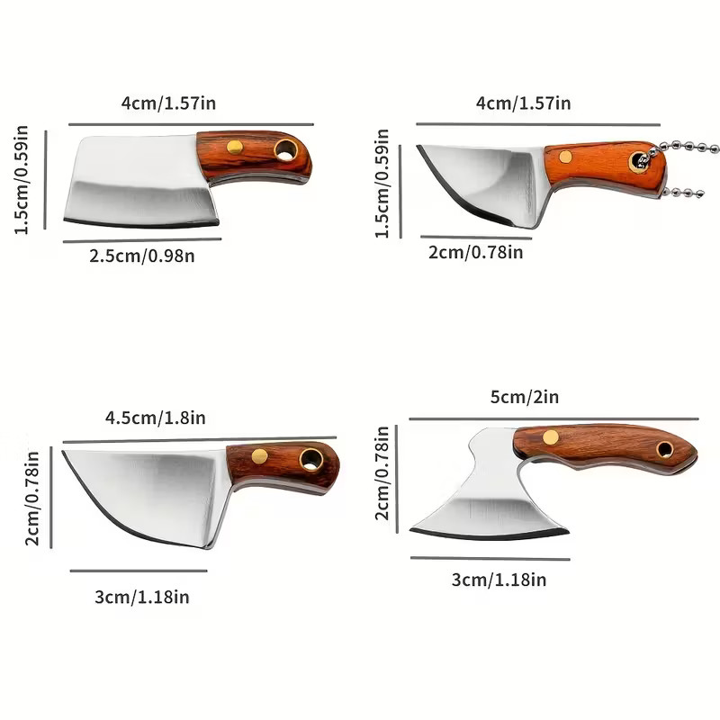 Mini Axe-Shaped Knife Set 4 Pc Damascus EDC Tool Box Cutter