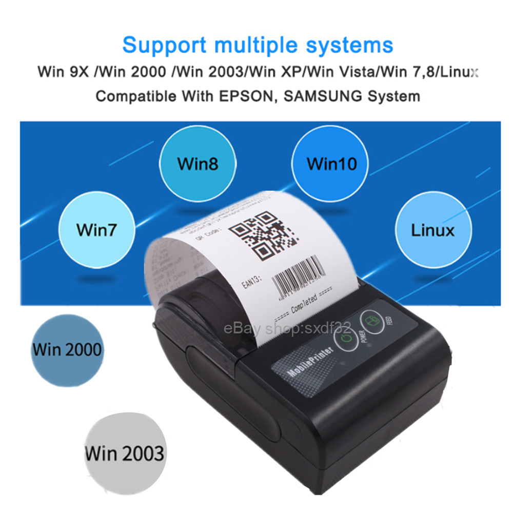 58mm Bluetooth Thermal Receipt For Printer Android IOS Windows Port POS Portable