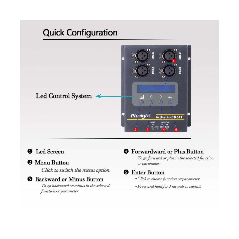 Pknight ArtNet DMX 2048 Ethernet Lighting Controller Interface，4 Universe