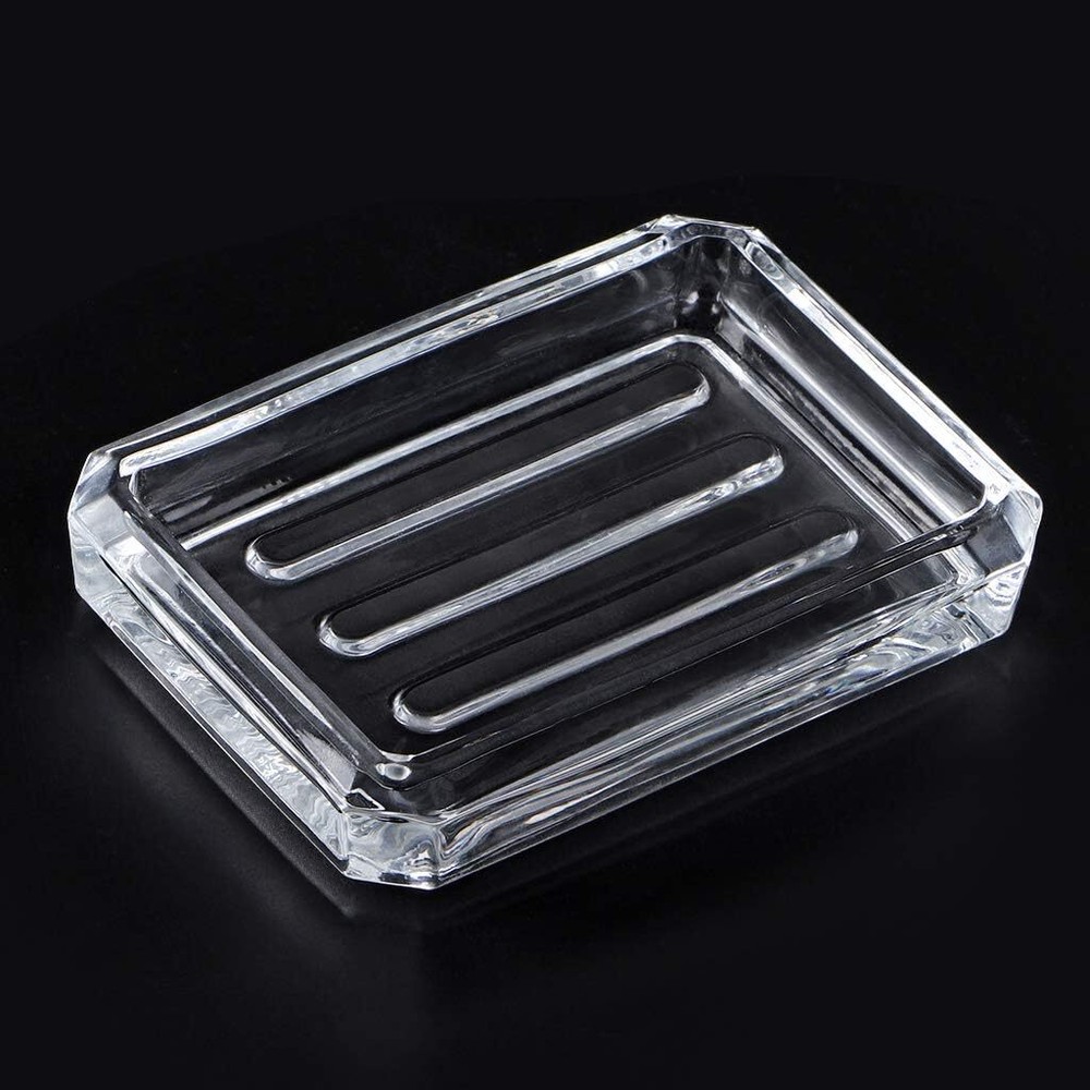2-Pack Glass Bar Soap Dish, Decorative Saver Tray for square, Clear
