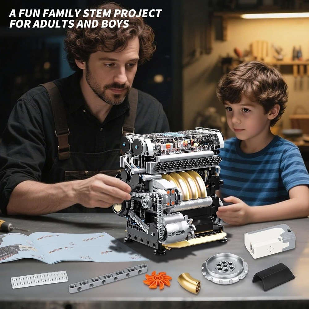 L4 Engine Building Sets for Adults, MOC Inline 4-Cylinder Mini Car Motor Mode...