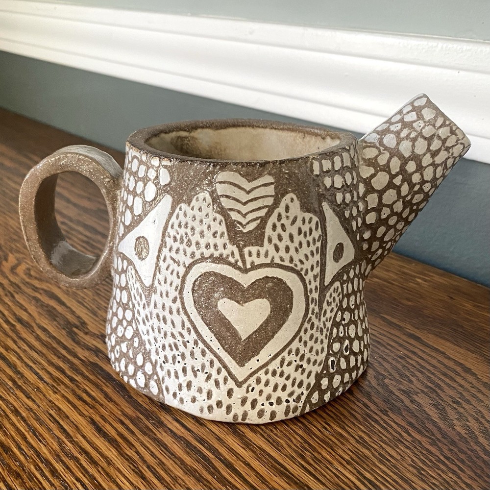 Studio Pottery Pitcher - Abstract Design - Open Hands Heart