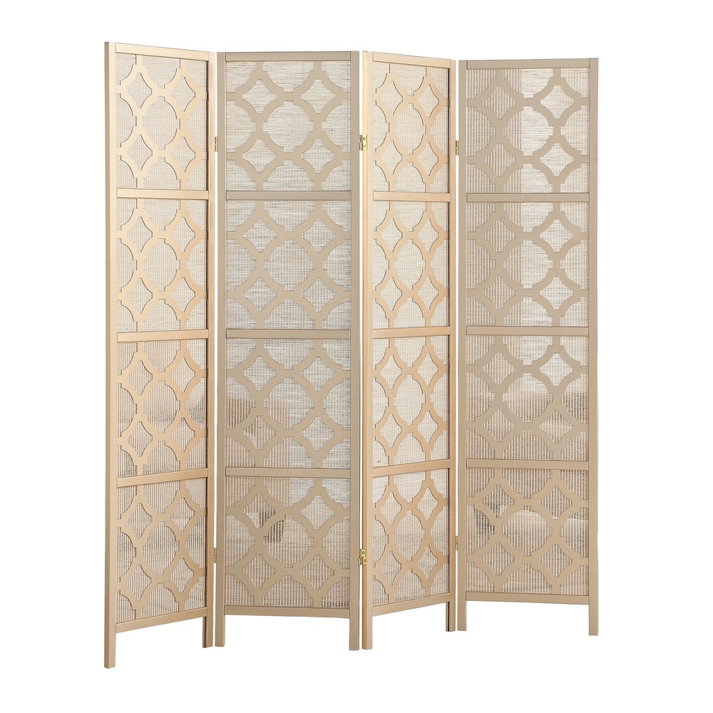 4-Panel Gold Diamond Design Room Divider Screen, Modern Geometric Privacy