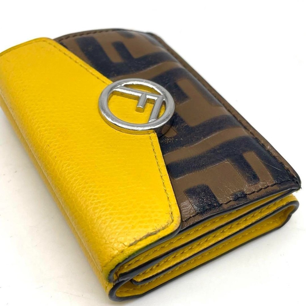 FENDI Fイズ ズッカ 三つ折り財布 ミニウォレット F金具 シルバー金具 黄