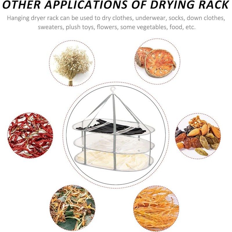 3 Layer Portable Hanging Drying Rack Foldable Clothes Dryer W/ Rotating Hooks US