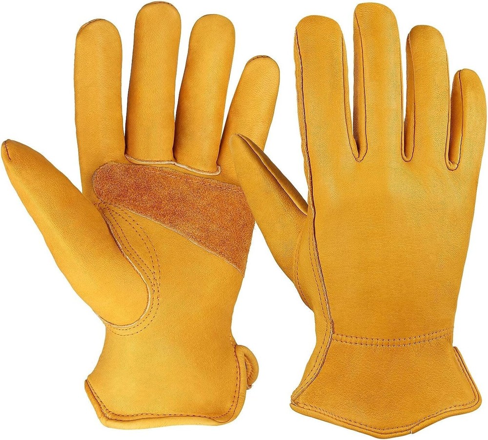Flex Grip Leather Work Gloves Stretchable Wrist Tough Cowhide Working G...