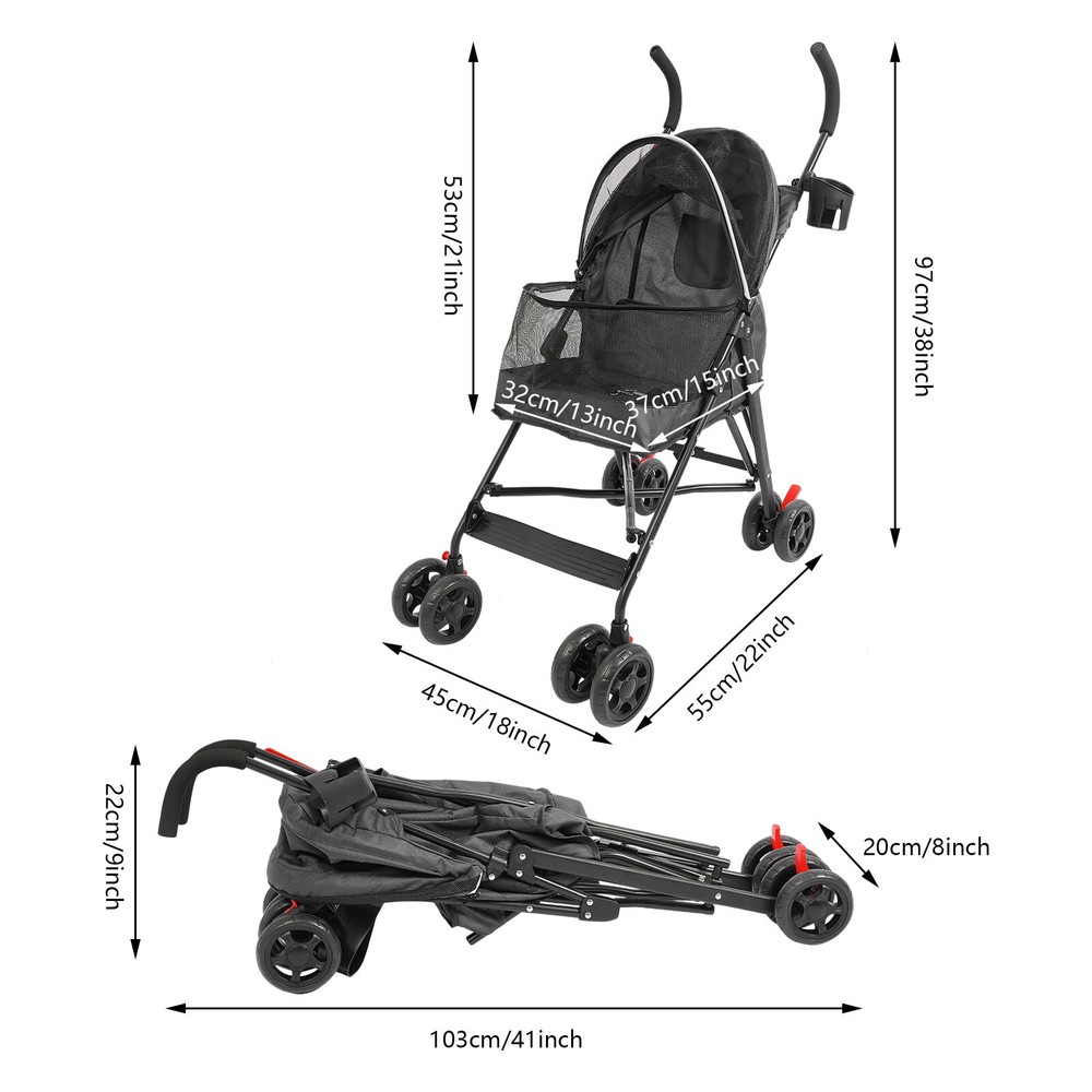Foldable Lightweight Durable Pet Stroller For Small & Medium-sized Dogs/Cats