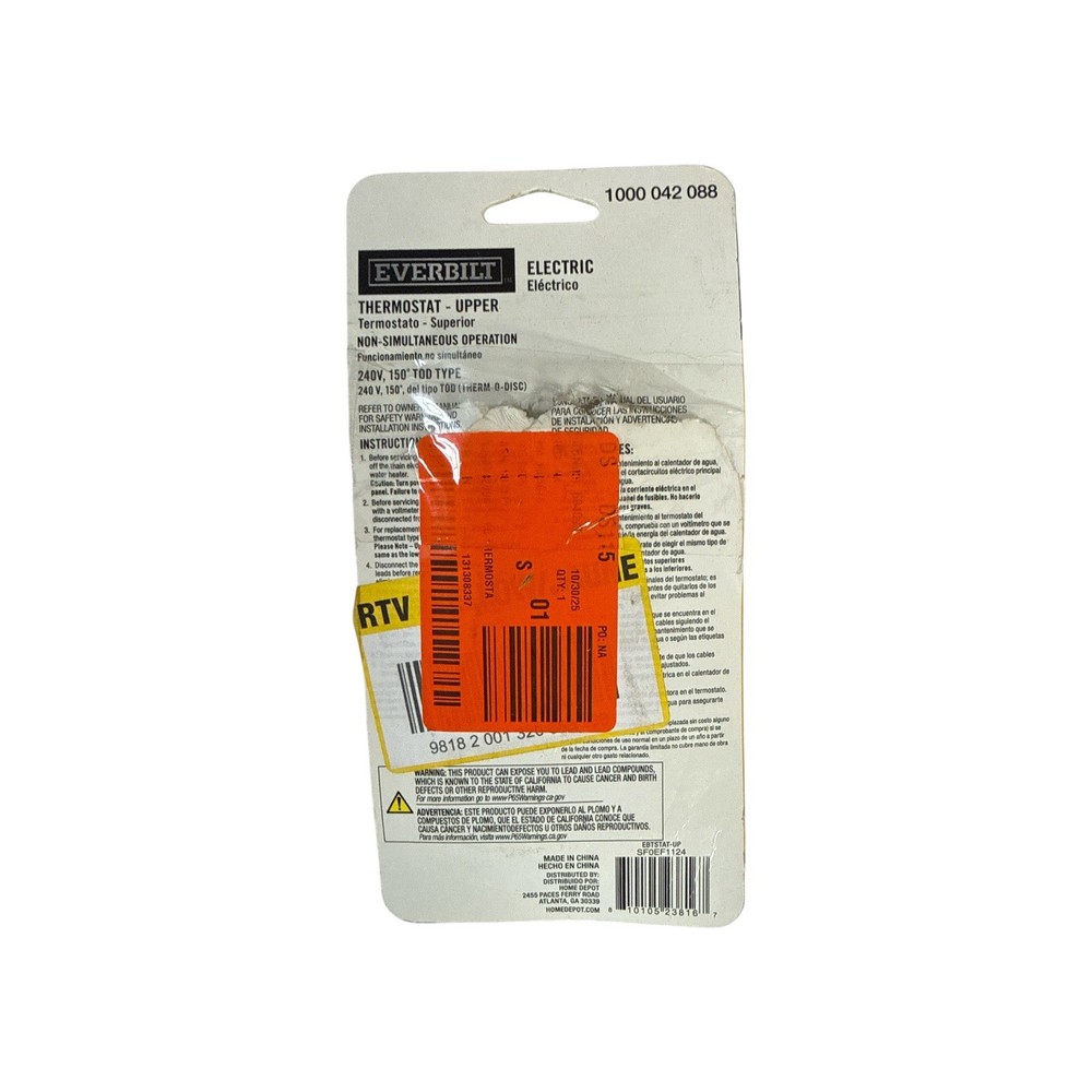 Everbilt T-O-D Style Upper-Element Thermostat Black EBTSTAT-UP Open box.
