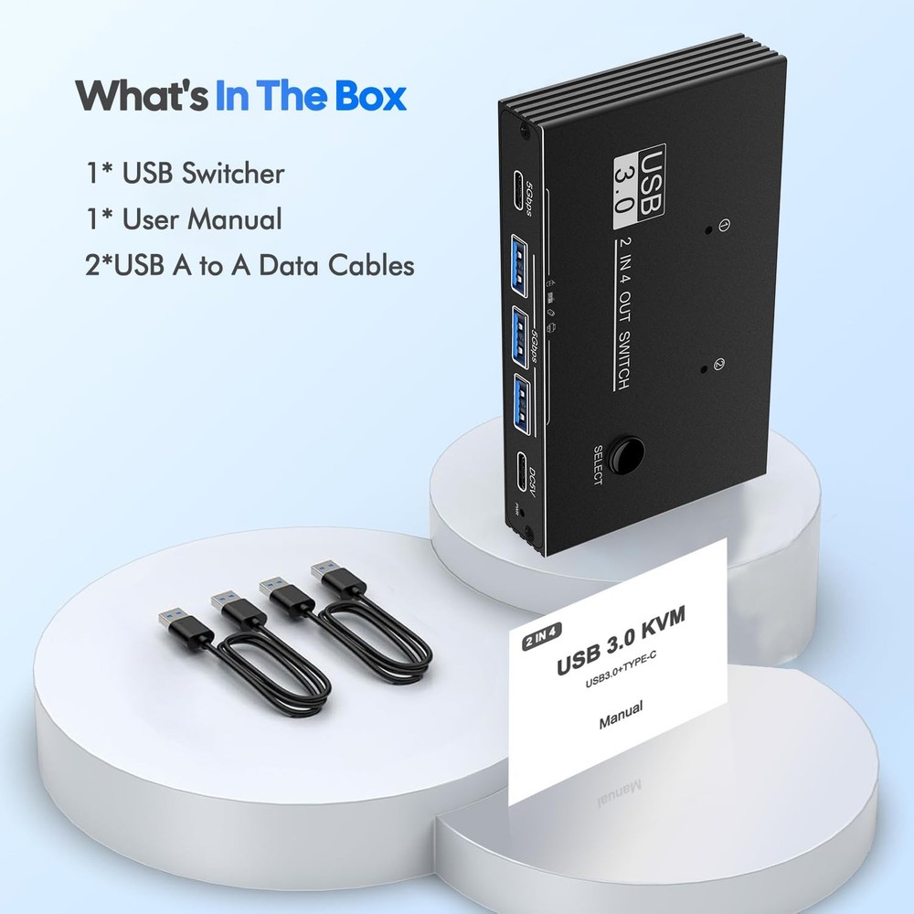 USB 3.0 Switcher 2 Computers Sharing USB C & A Devices 4 Port Sharing Keyboar...