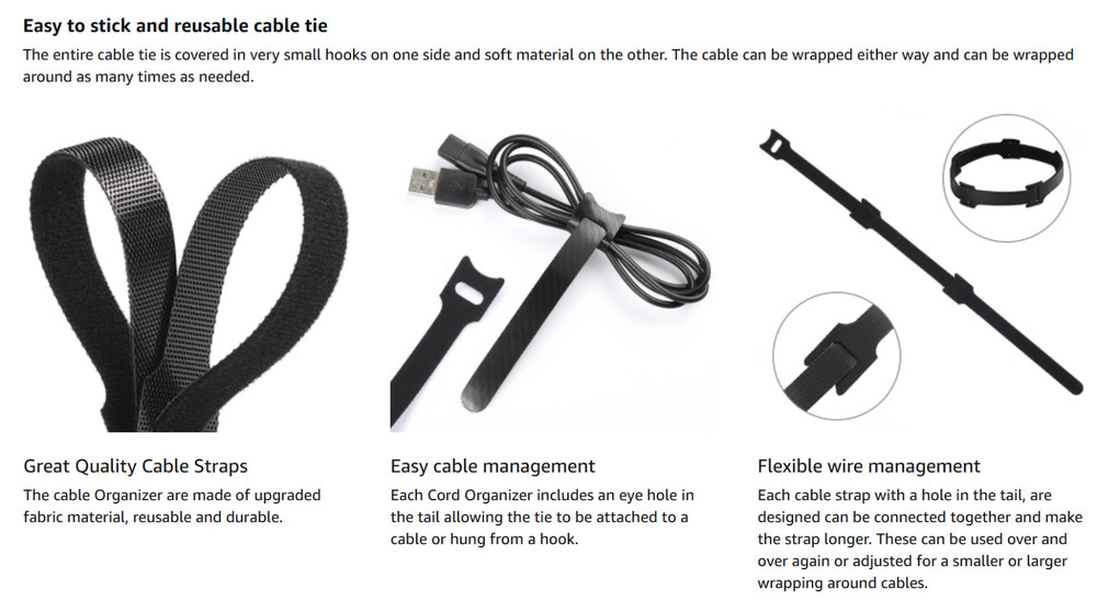 200PCS Reusable Cable Ties Wire Ties Cord Organizer Cable Organizer Adjustable..