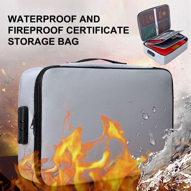 Fireproof Document Box with Lock File Storage Organizer Box Waterproof Safe Bag