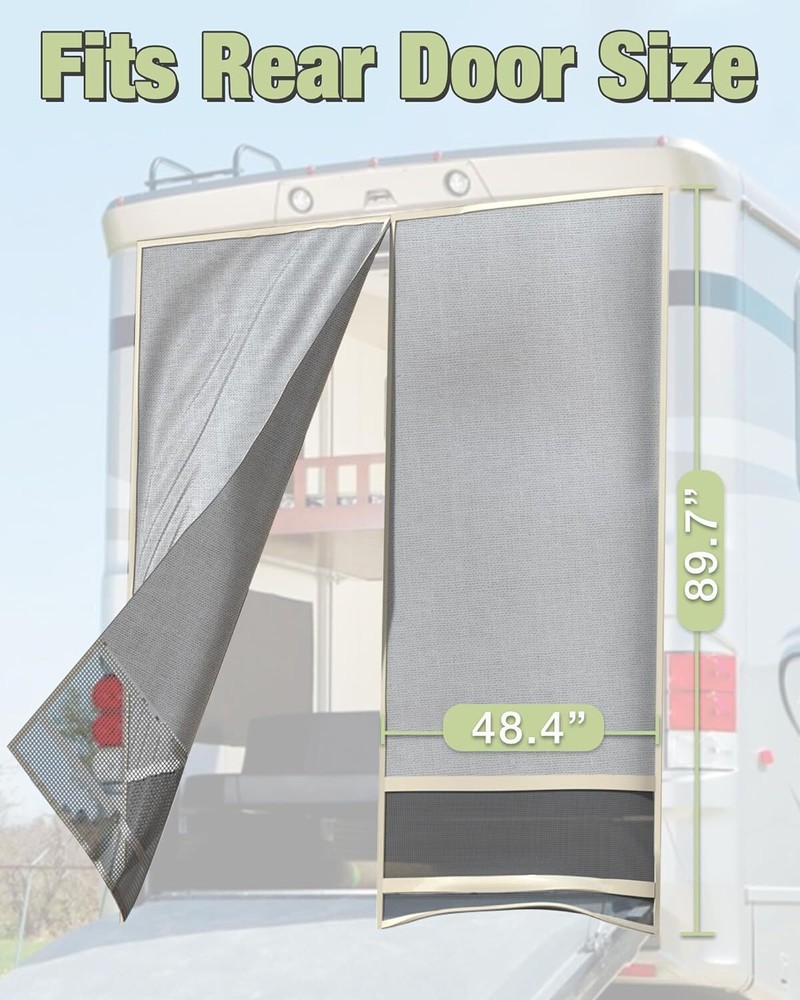 Toy Hauler Screen Door for Steel Frame Ramp Doors Up to 90 inch Tall with tape