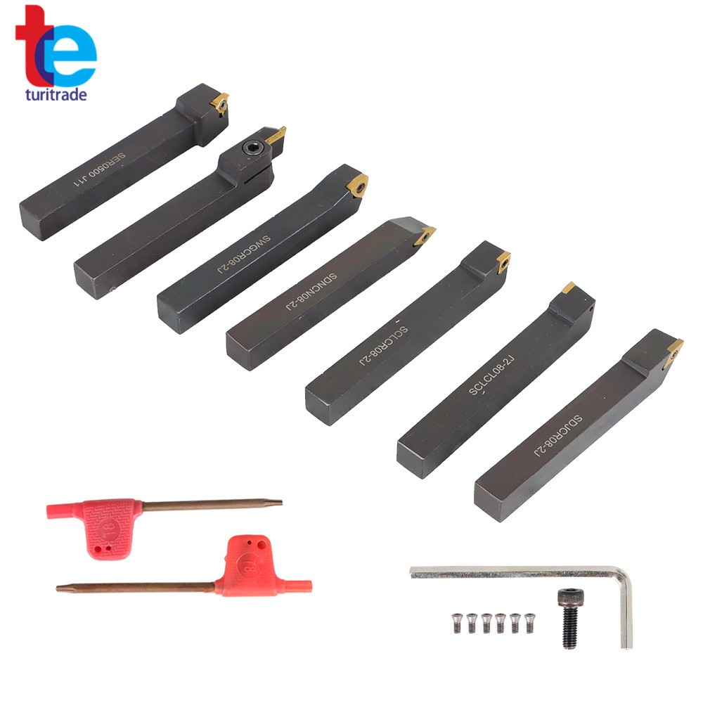 7Pcs Carbide Indexable Turning Tool 1/2" Tool Bit Thread Insert+Holder For Lathe