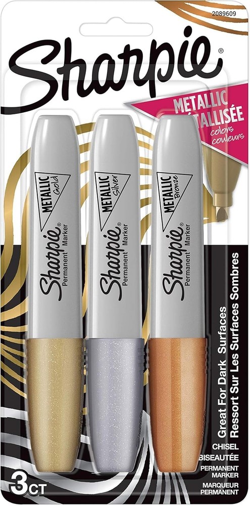 Chisel Tip Metallic Permanent Markers - 3 Pack, Versatile for All Projects