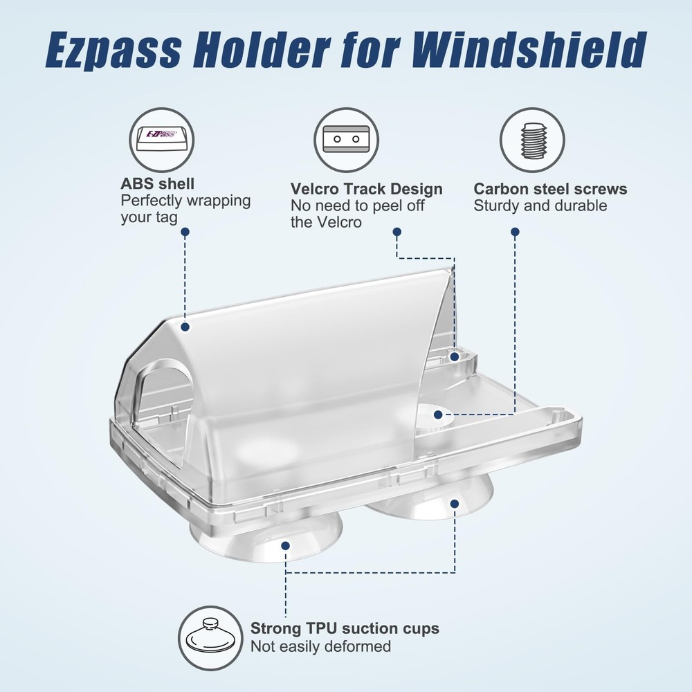 2 Pack EZ Pass Holder with Super Strong Suction Cups for Windshield. Ezpass H...