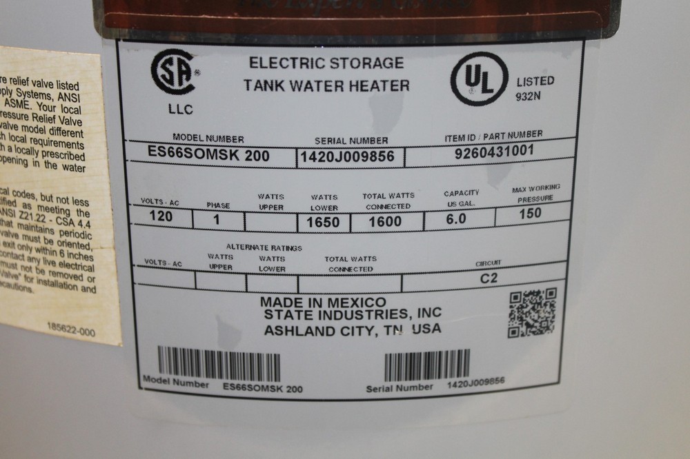 State Select ES66SOMSK200 Electric Storage Tank Water Heater