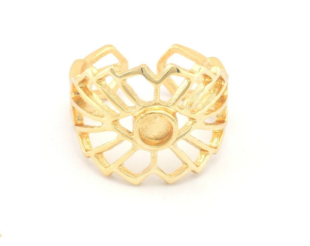 Sun Ethnic Ring Blank Base Adjustable Raw,Antique silver,Shiny silver-gold 4751