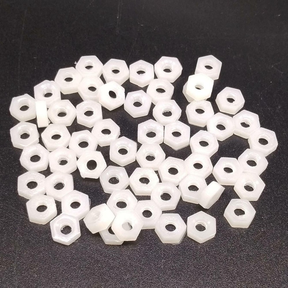 500pcs M2 Metric Thread Insert Screw Fastener White Nylon Hex Nut