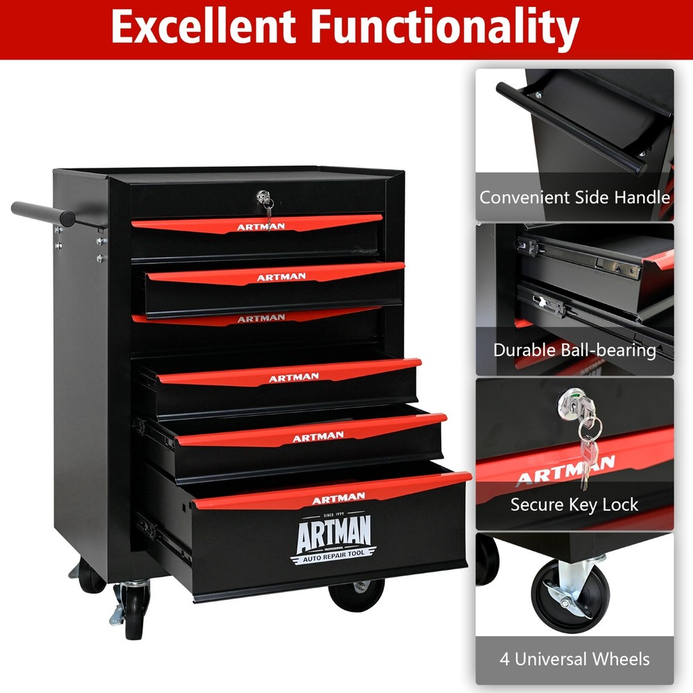 6 Drawer Rolling Tool Box Hardware Storage with Lock for Garage Workshop, DIY