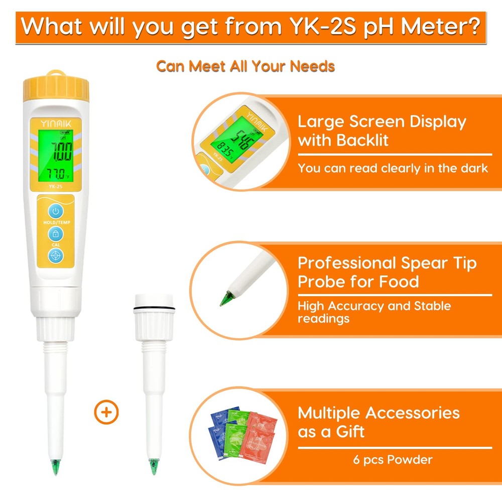 Food pH Meter with Extra Replaceable 2SP Probe