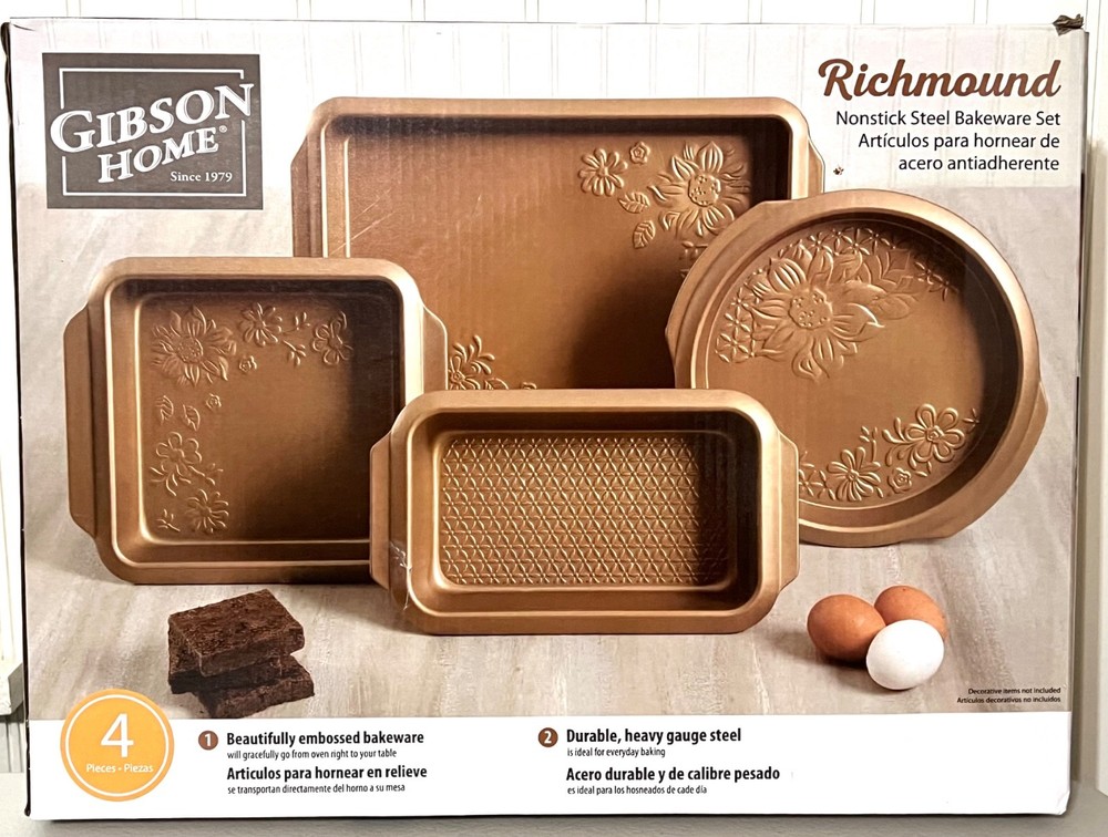 Gibson Home Richmound Embossed Copper Bakeware 4 Pc Set NIB