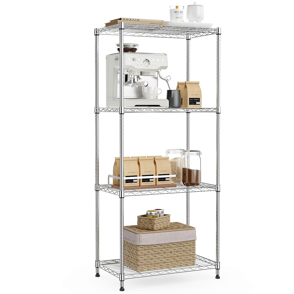 IZEUK 4-Tier Chrome Metal Storage Shelves, Adjustable Wire Shelving Unit Orga...