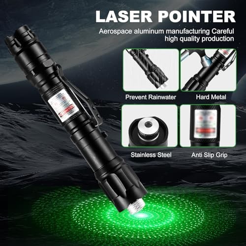 High Power Green Laser Pointer, Tactical Long Range, Rechargeable, Adjustable Fo