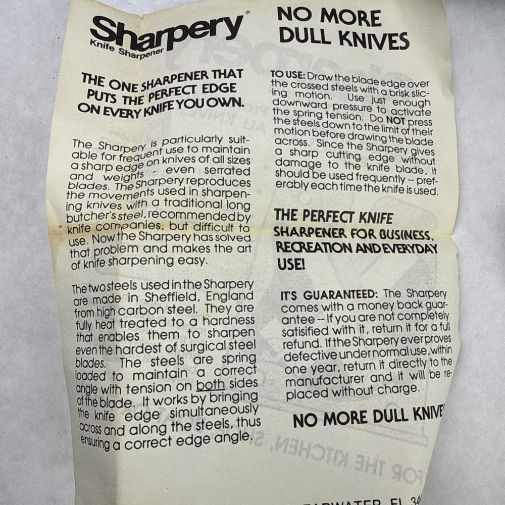 The Sharpery Chantry Pull Thru Knife Sharpener Handheld White With Instructions