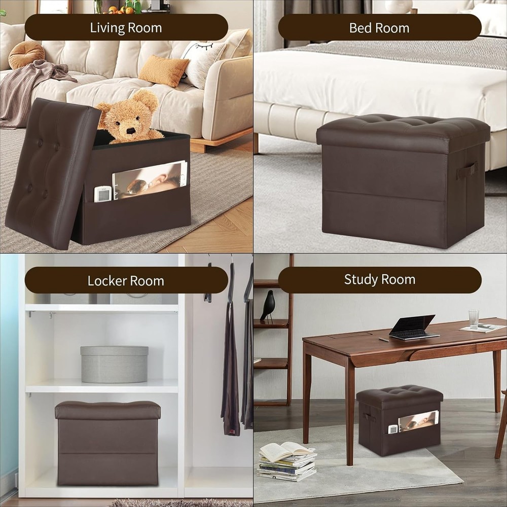 Storage Ottoman Foot Rest Stool Foldable Leather Footstool Storage Bench New