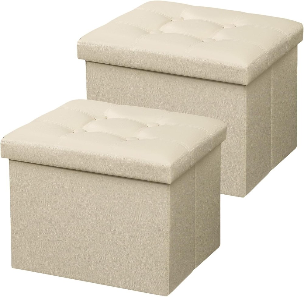 Storage Ottoman Folding Foot Rest Stool Leather Footstool Bench Short Ottoman