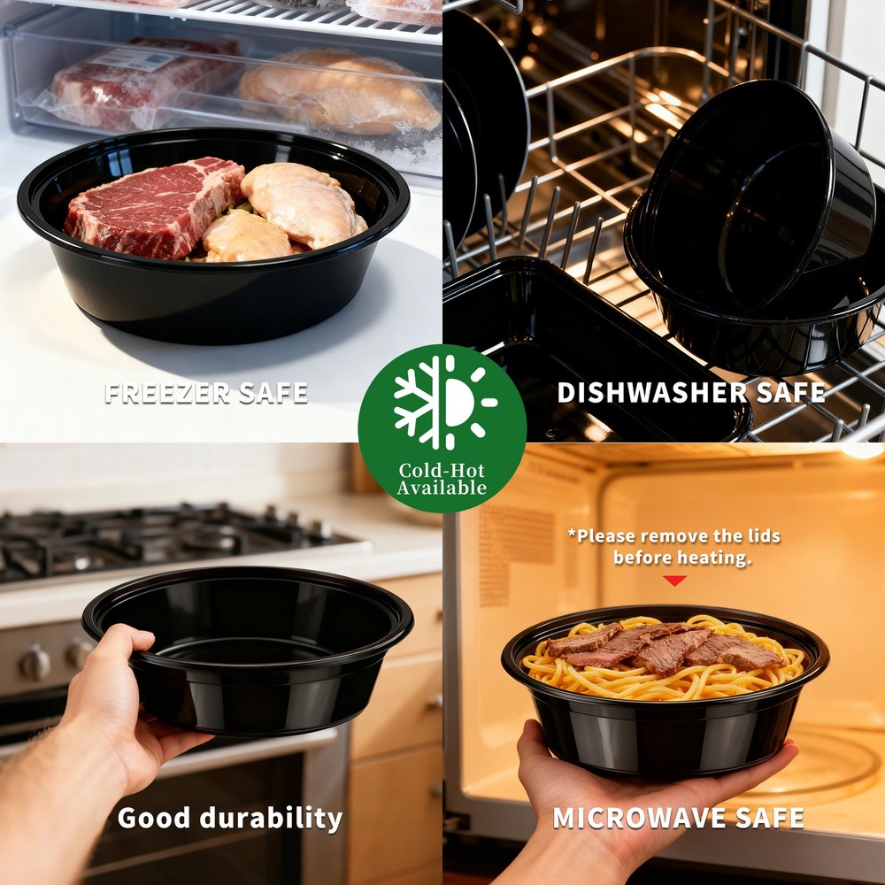 200pcs Set 16oz Black Bento Boxes Leakproof Stackable Meal Prep Containers